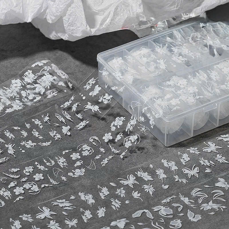 FOIL hoa dán móng tay hộp 10 cuộn-phoi hoa trắng