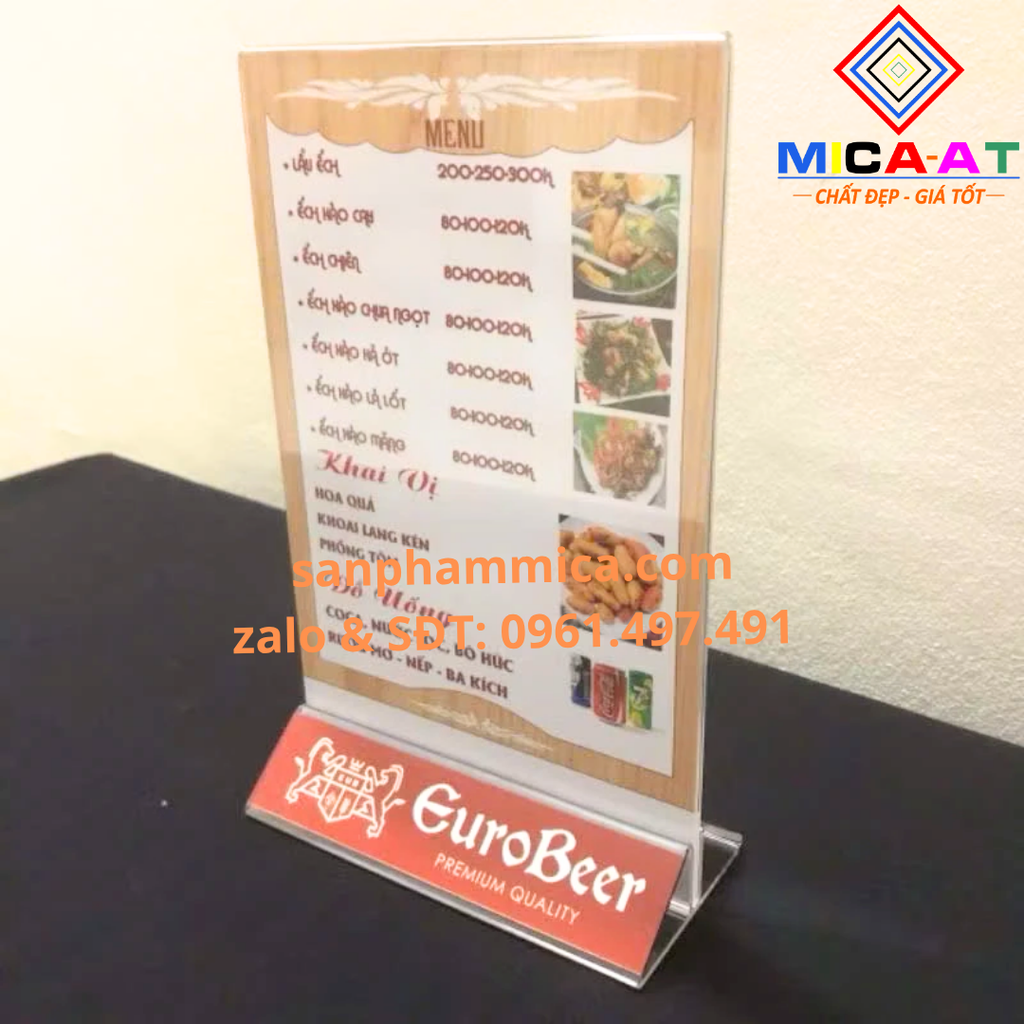 Bảng Menu Mica Tam Giác Đế Rời