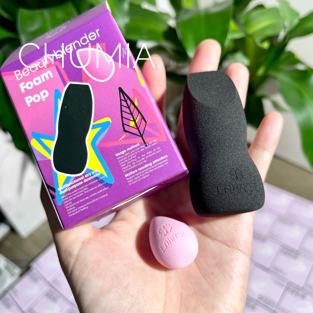 Mút tán nền LAKA Beauty Blender foam pop (SET 2 -- đen to, hồng nhỏ)