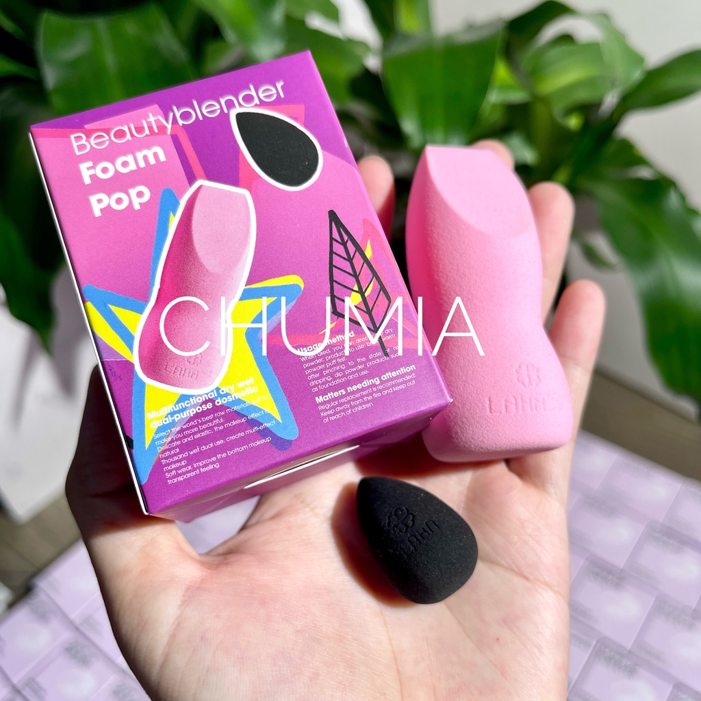 Mút tán nền LAKA Beauty Blender foam pop (SET 1 -- hồng to, đen nhỏ)