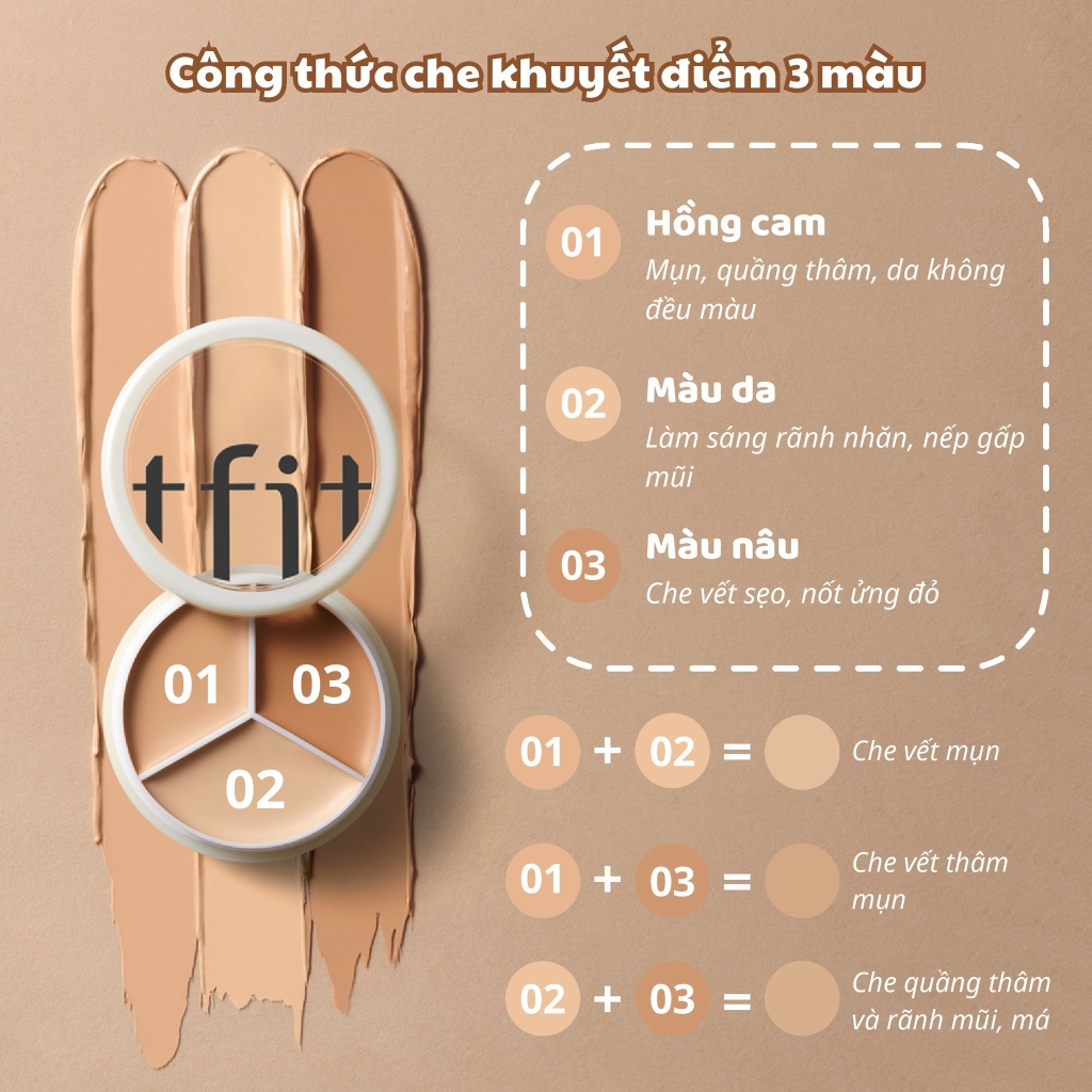 Che khuyết điểm TFIT concealer three-color (tặng cọ + mút) - #01 neutral