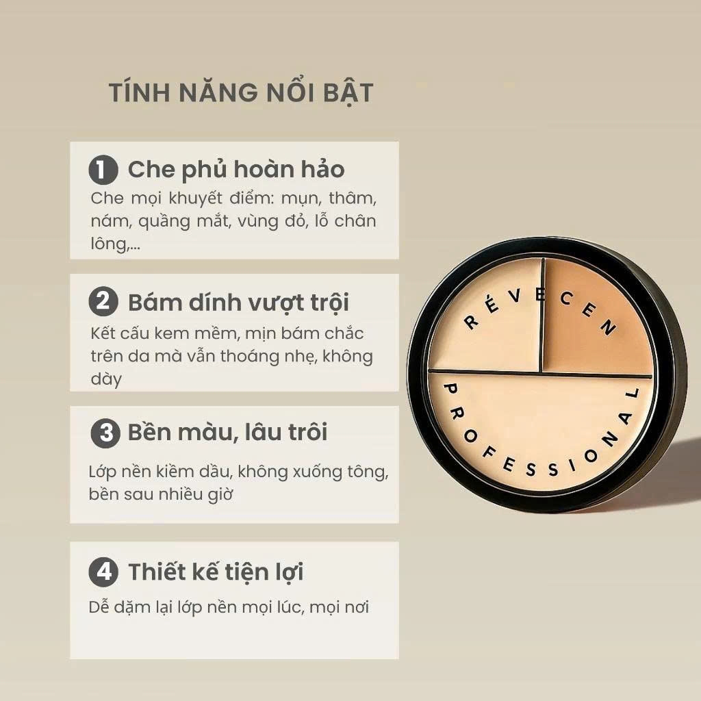 Che khuyết điểm REVECEN 3 complex - #coralpink+honeypeach+lightbeige