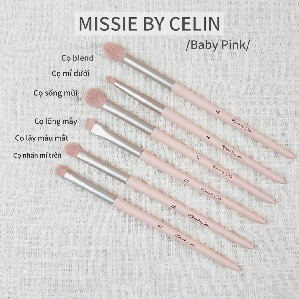 Bộ cọ trang điểm CELIN 12 cây + có túi (hồng)