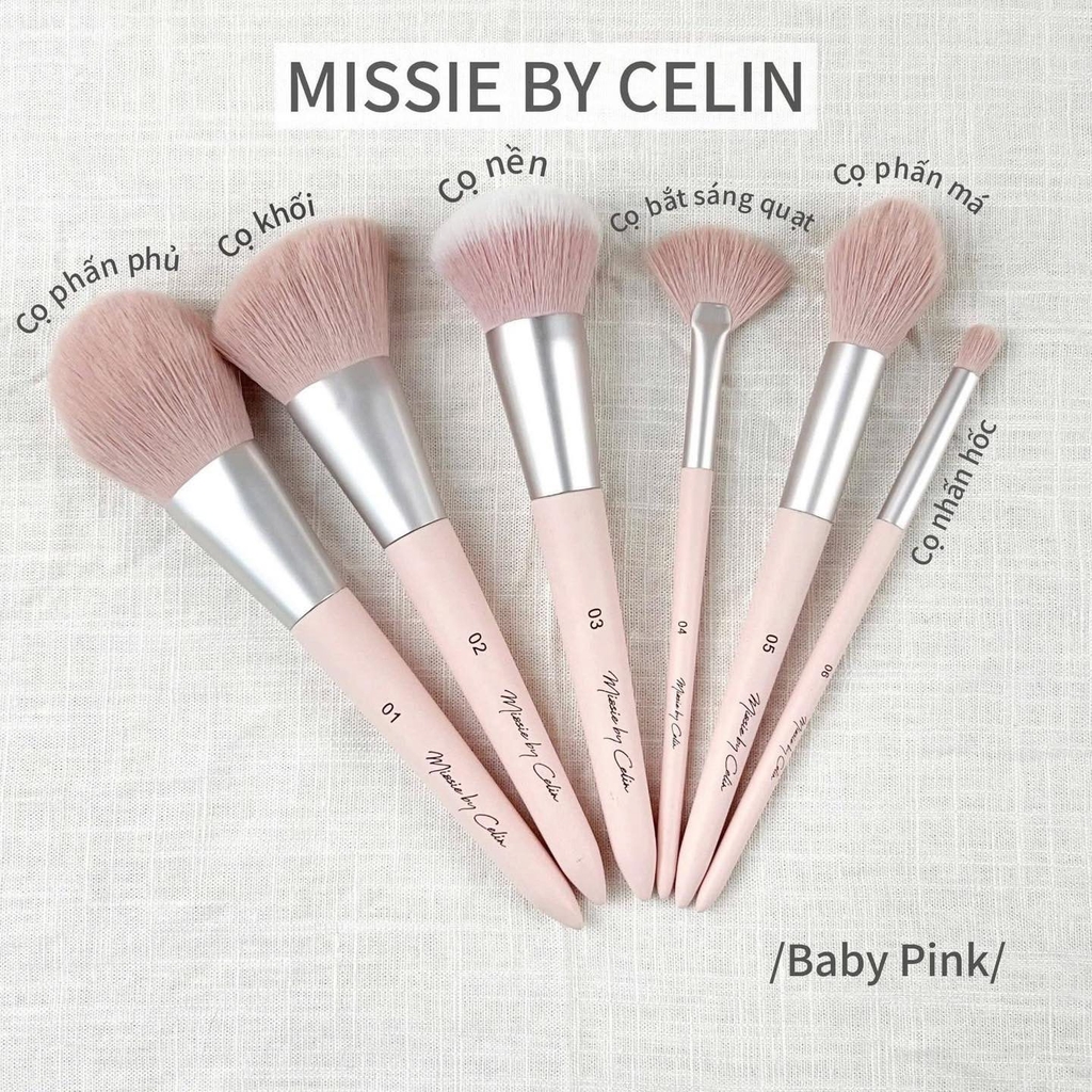 Bộ cọ trang điểm CELIN 12 cây + có túi (hồng)