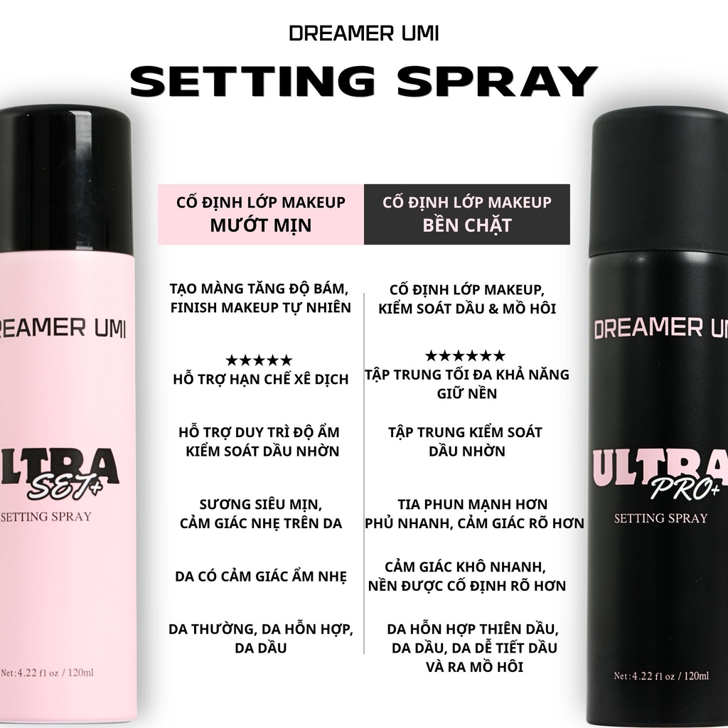 Xịt Khoá Nền DREAMER UMI Ultra Pro + (chai đen) 120ml