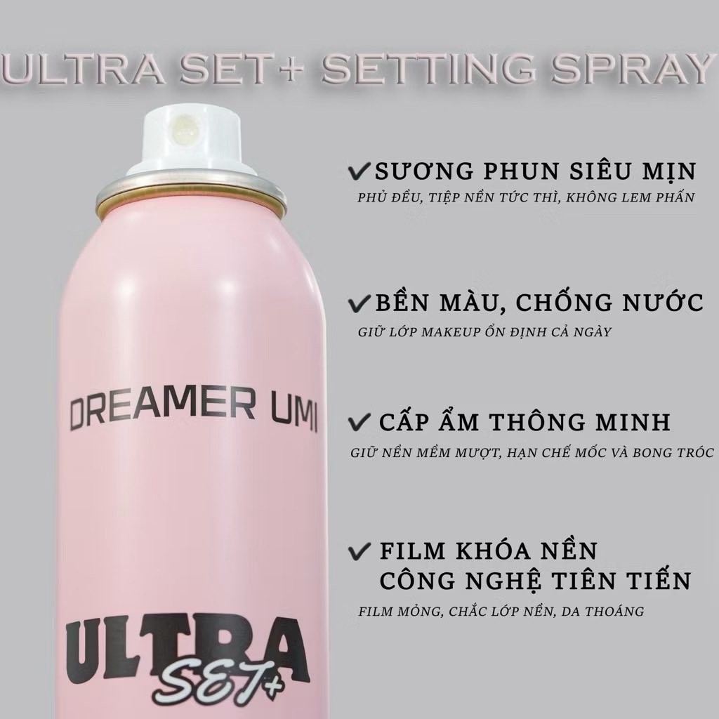 Xịt khóa nền DREAMER umi ultra set + setting spray 120ml (mới 2025)