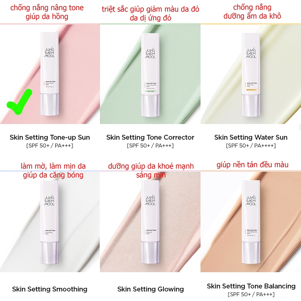 Kem lót JUNG SAEM mool skin setting 40ml - tone-up sun base (nhãn hồng)