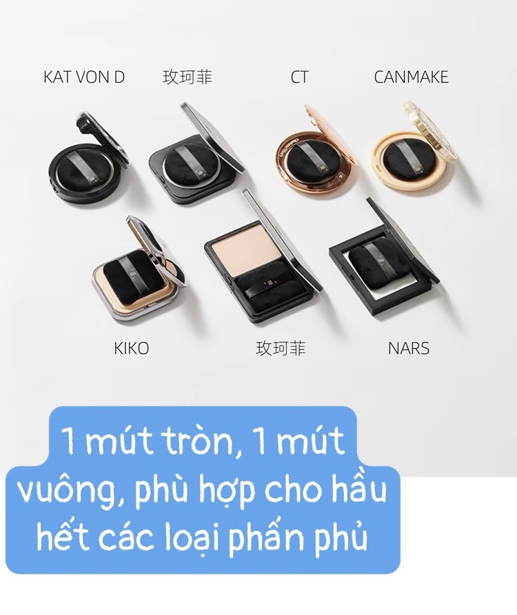Set 2 mút phấn phủ BLACK (1 vuông + 1 tròn)