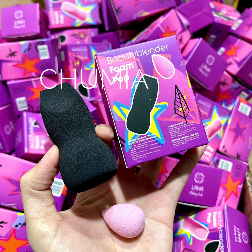 Mút tán nền LAKA Beauty Blender foam pop (SET 2 -- đen to, hồng nhỏ)
