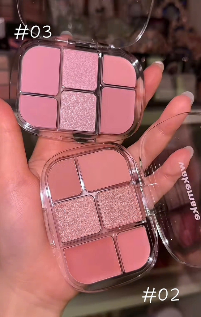 Phấn mắt + bắt sáng + má WAKEMAKE soft sheer 6ô - #02 lazy rose
