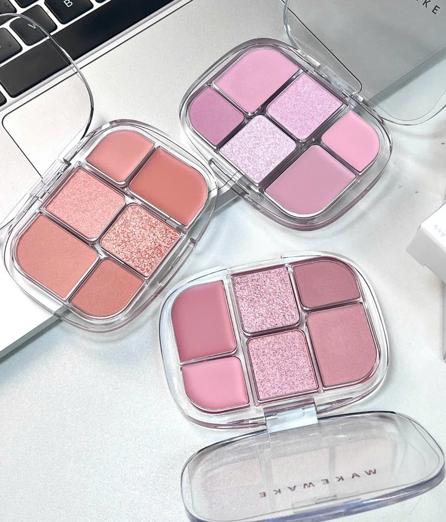Phấn mắt + bắt sáng + má WAKEMAKE soft sheer 6ô - #01 coral hertz