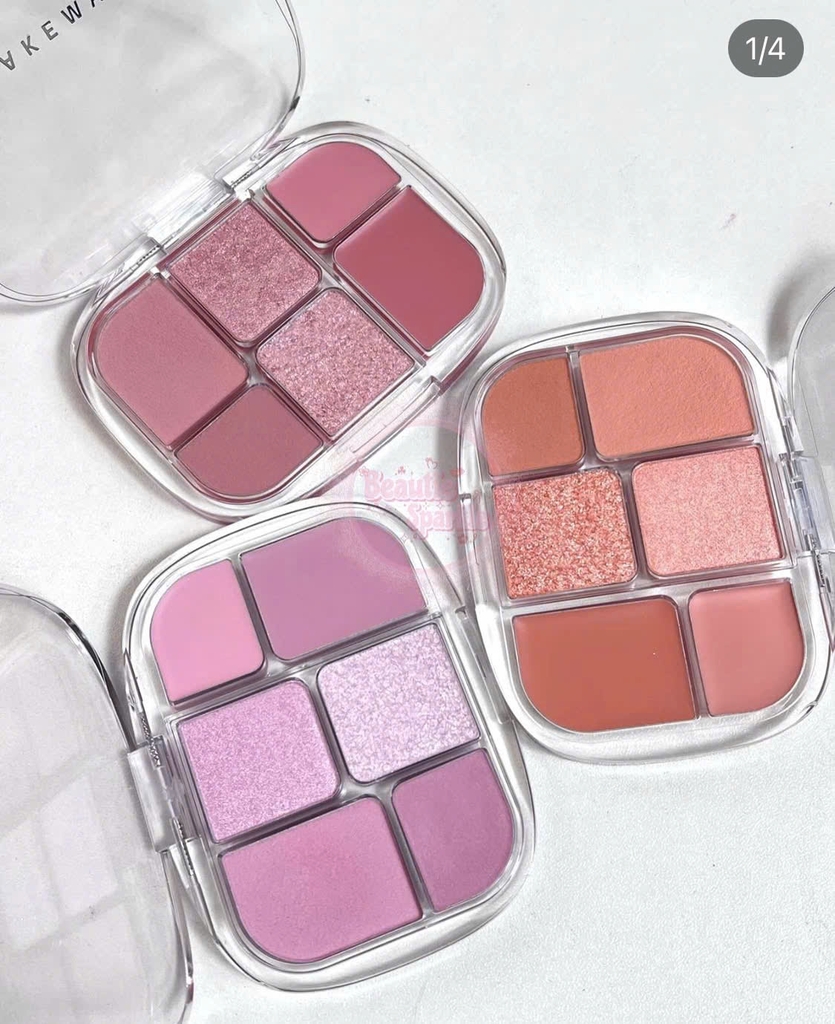 Phấn mắt + bắt sáng + má WAKEMAKE soft sheer 6ô - #02 lazy rose