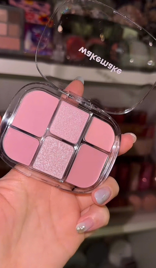 Phấn mắt + bắt sáng + má WAKEMAKE soft sheer 6ô - #02 lazy rose