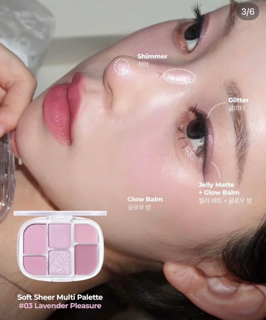 Phấn mắt + bắt sáng + má WAKEMAKE soft sheer 6ô - #03 lavender pleasure