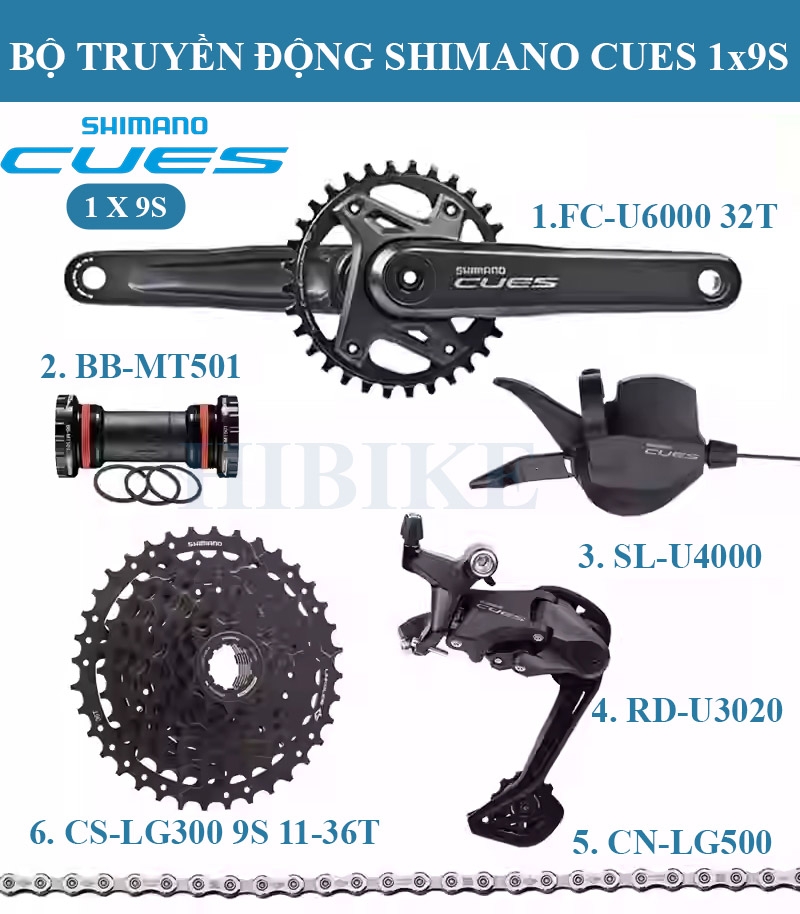 Bộ Group SHIMANO CUES U4000 1X9S 32T 11-36T