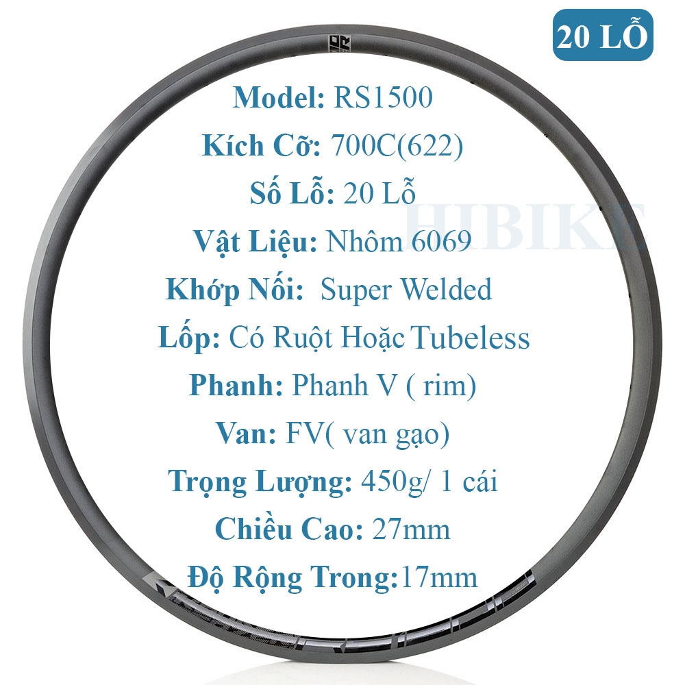 Niềng Nhôm 6069 Xe Đạp KOOZER RS1500 700C - Phanh V