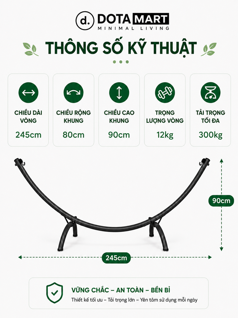 Võng Bán Nguyệt VDT01 DOTAMART - Võng Xếp Thế Hệ Mới Cao Cấp.....