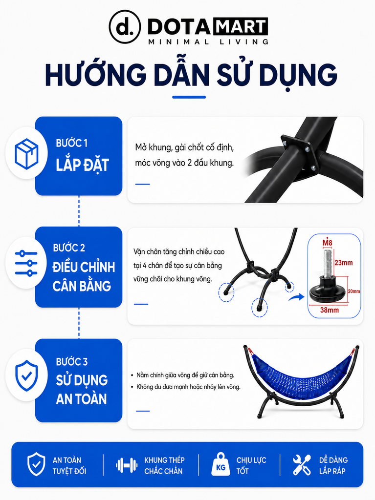 Võng Bán Nguyệt VDT01 DOTAMART - Võng Xếp Thế Hệ Mới Cao Cấp.....