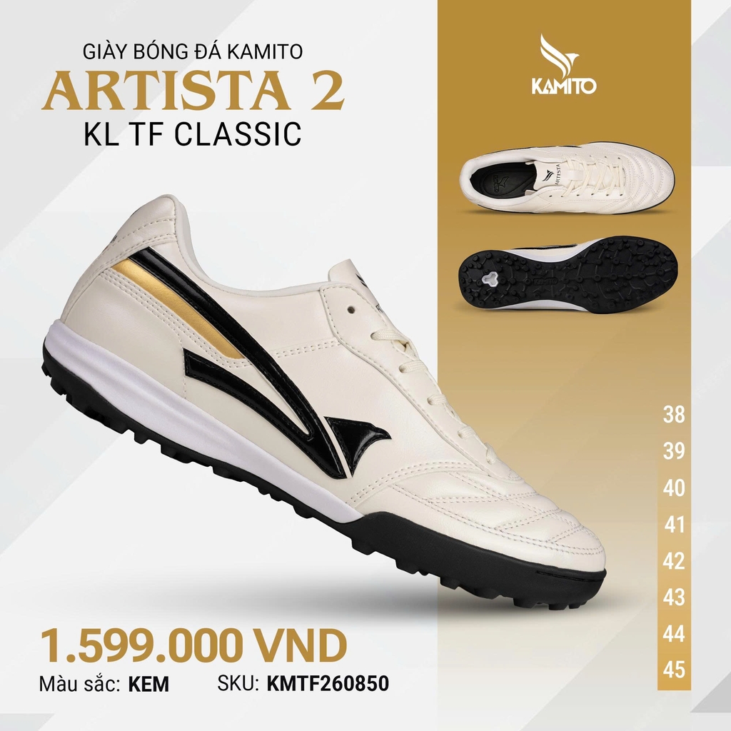 Giày Bóng Đá Artista 2 KL TF Classic kem