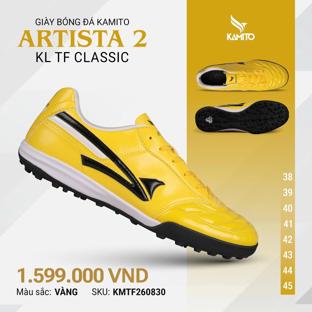 Giày Bóng Đá Artista 2 KL TF Classic vàng