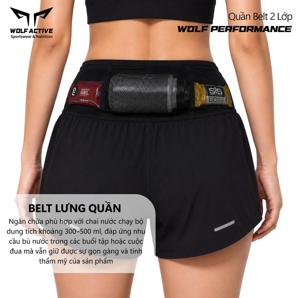 Quần Đai Belt Nữ 2 Trong 1 Wolf Performance W281, Quần Chạy Hiệu Suất Cao, Nhẹ, Thoáng