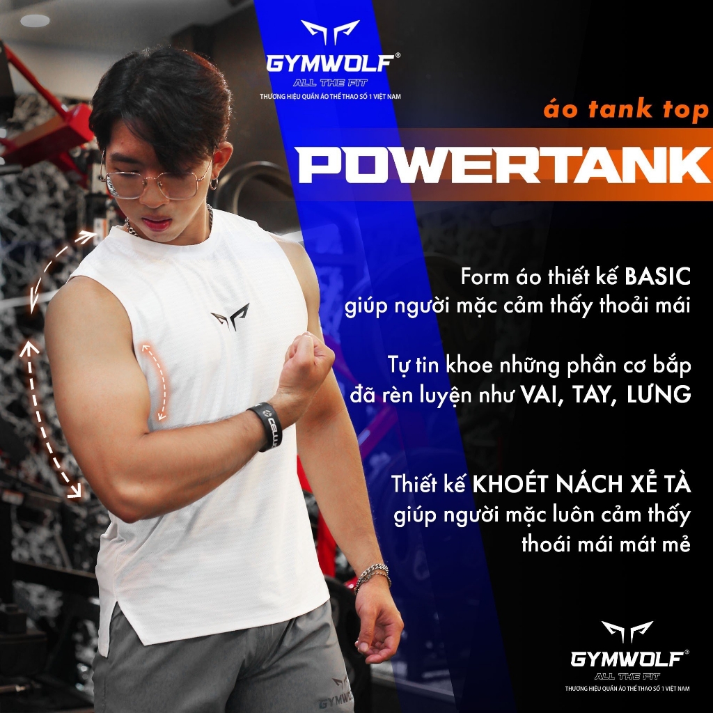 Áo Tanktop Wolf Active Powertank 188, Áo Ba Lỗ Gym, Chất Vải Mềm Mịn, Thoáng Khí, Co Giãn 4 Chiều