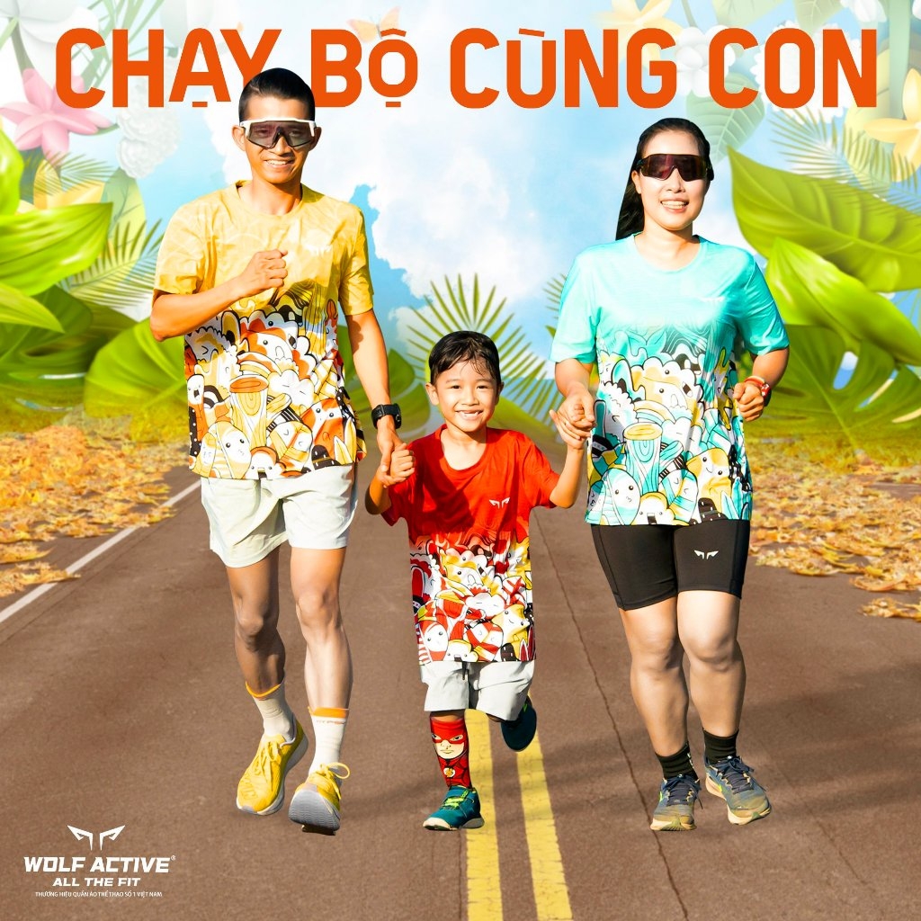 Áo Chạy Bộ Gia Đình Vườn Hoa Lá 59, Chất Vải Mềm Mịn, Co Giãn 4 Chiều, Mát Mẻ