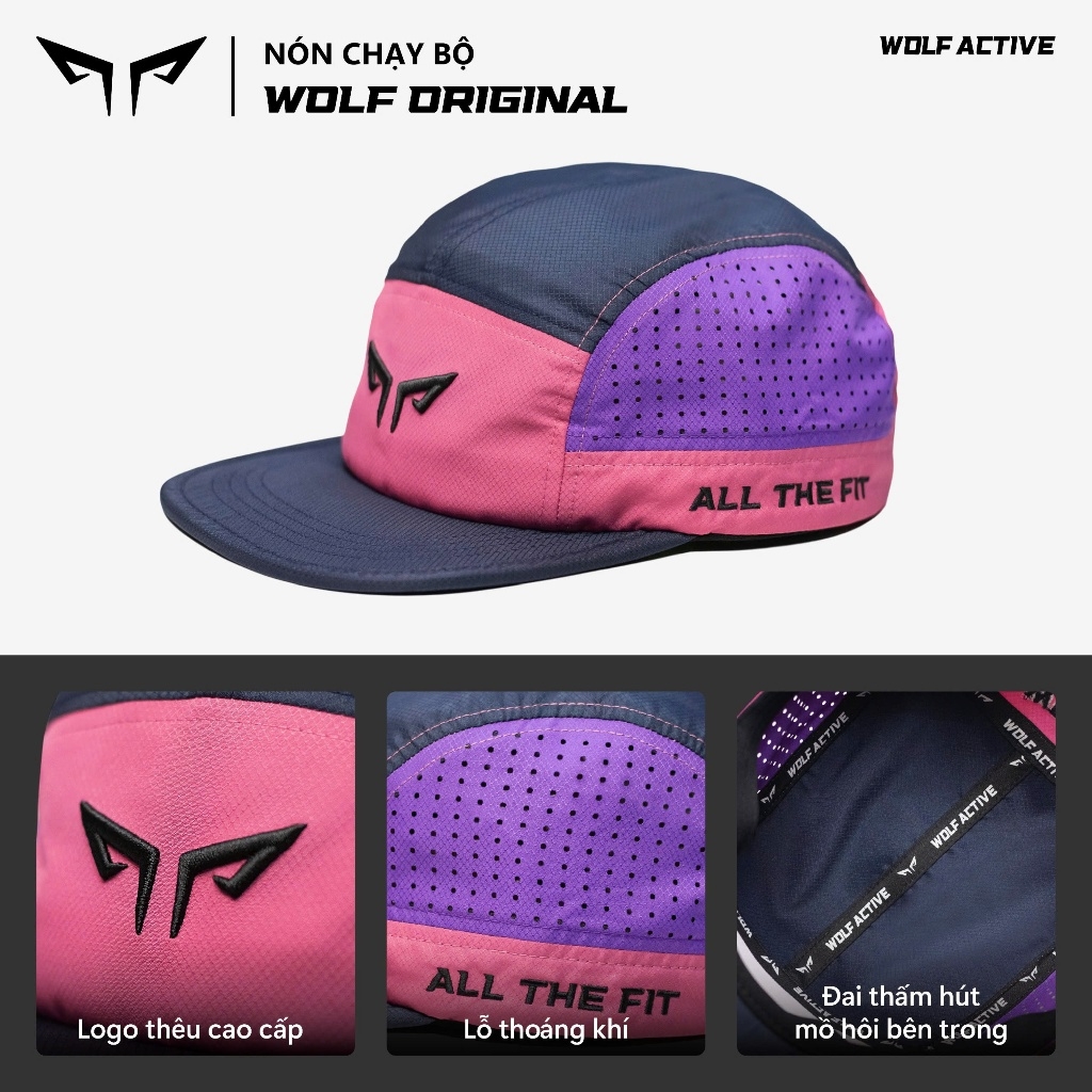 Nón Chạy Bộ Unisex Wolf Active Original 172F, Phối Màu (Tím, Hồng, Xanh navy)