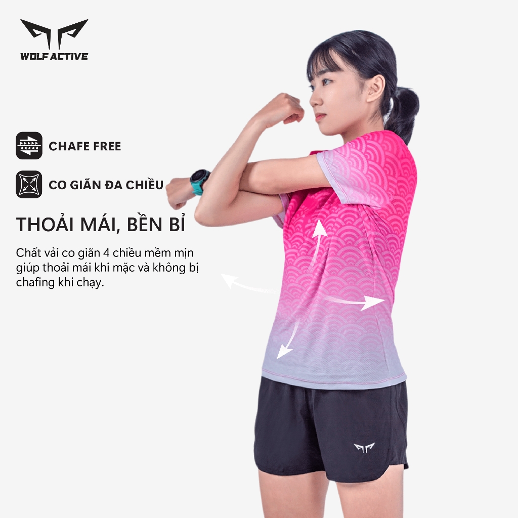 Áo Chạy Bộ Nữ Wolf Active Vân Nước 124, Vải Thun Cao Cấp, Nhẹ Nhanh Khô, Thấm Hút Mồ Hôi Tốt