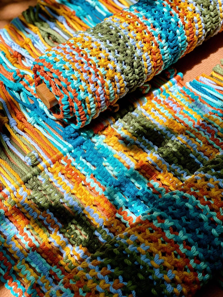 Rivius Prisma – Ghế Macrame Gỗ Gấp Đan Thủ Công Sắc Cầu Vồng