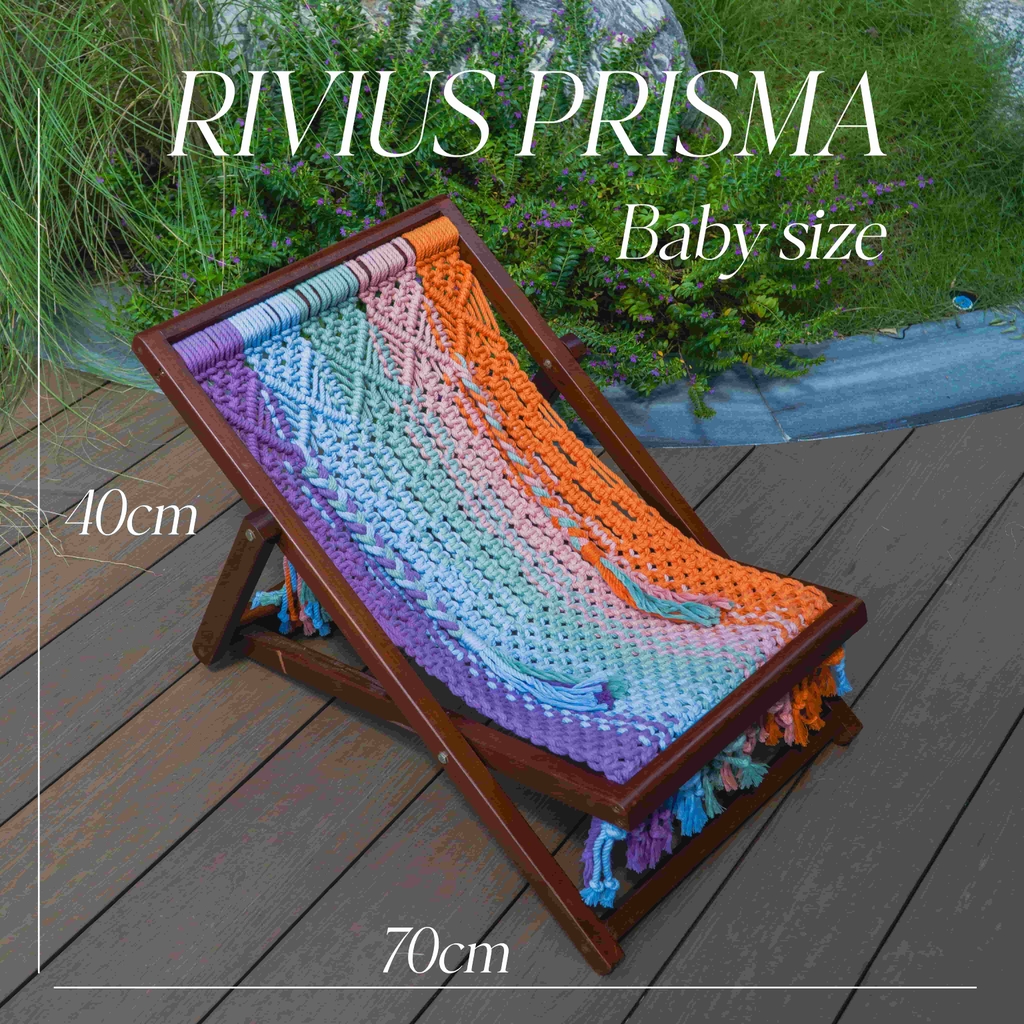 Rivius Prisma – Ghế Macrame Gỗ Gấp Đan Thủ Công Sắc Cầu Vồng