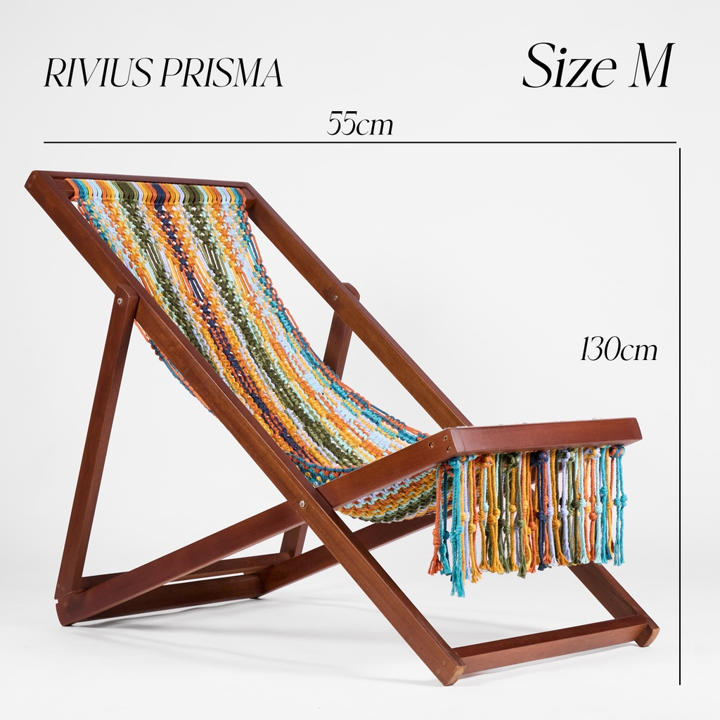 Rivius Prisma – Ghế Macrame Gỗ Gấp Đan Thủ Công Sắc Cầu Vồng