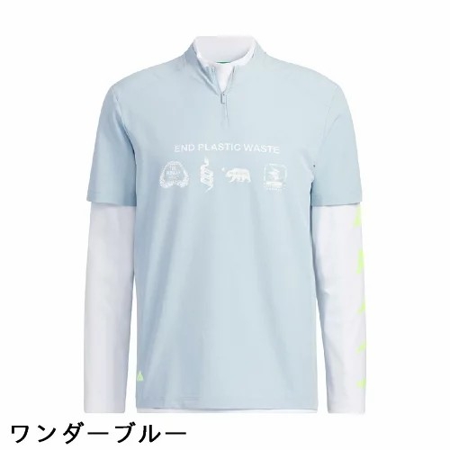 Áo Polo Golf Adidas Nam Chính Hãng - Mock Neck Layered EPW Graphic - Màu Trắng/Xanh| JapanSport HY0961