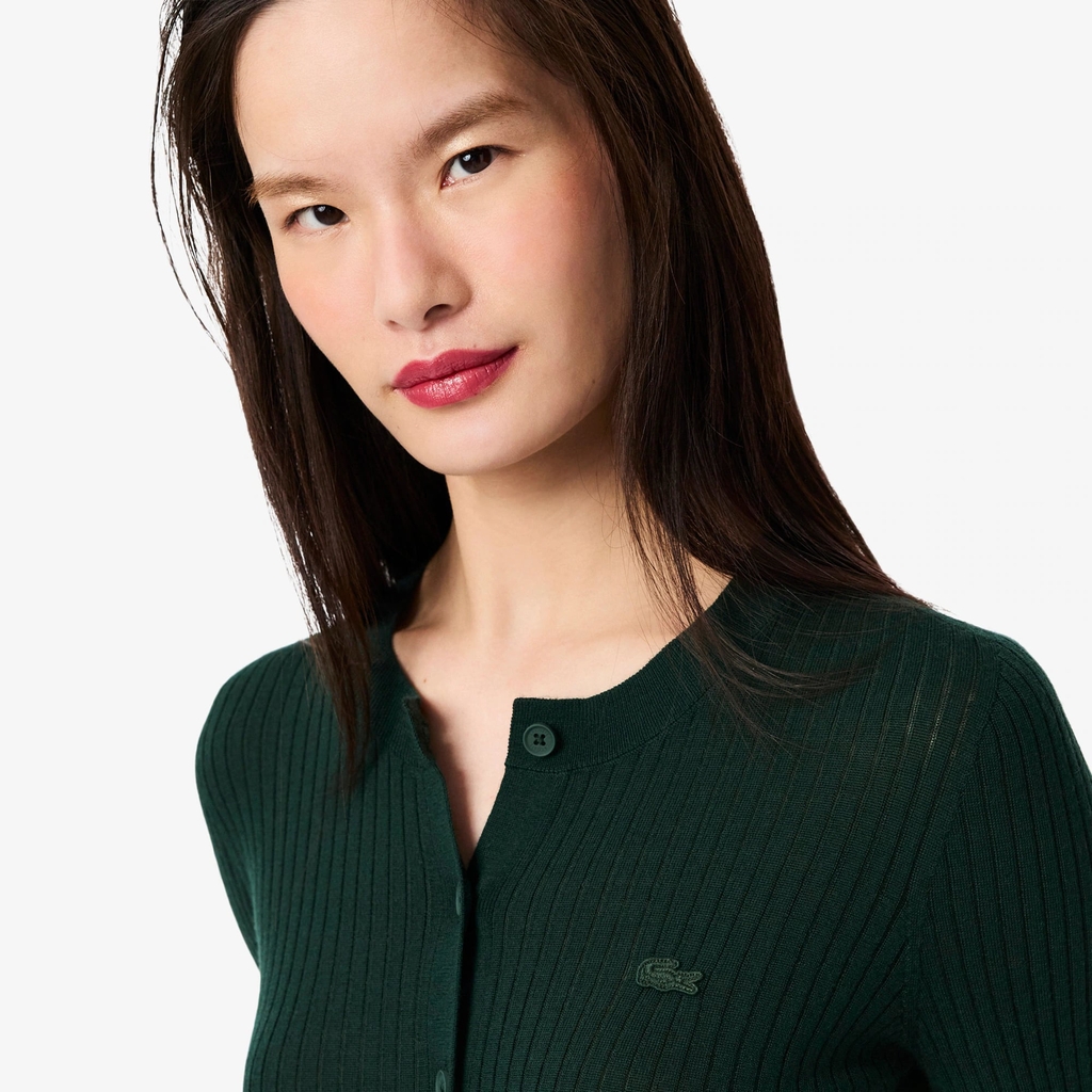 Áo len Lacoste nữ Chính hãng - Women's Rib Knit Merino Wool Cardigan - Màu Xanh  | JapanSport AF4141-51-YZP