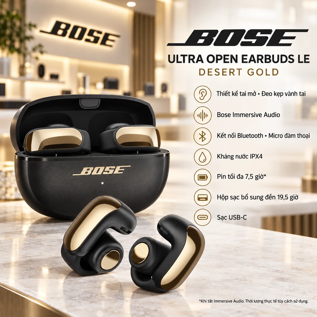 Tai nghe Bose chính hãng - Ultra Open Earbuds LE Desert Gold – Tai nghe tai mở - Màu đen vàng | JapanSport