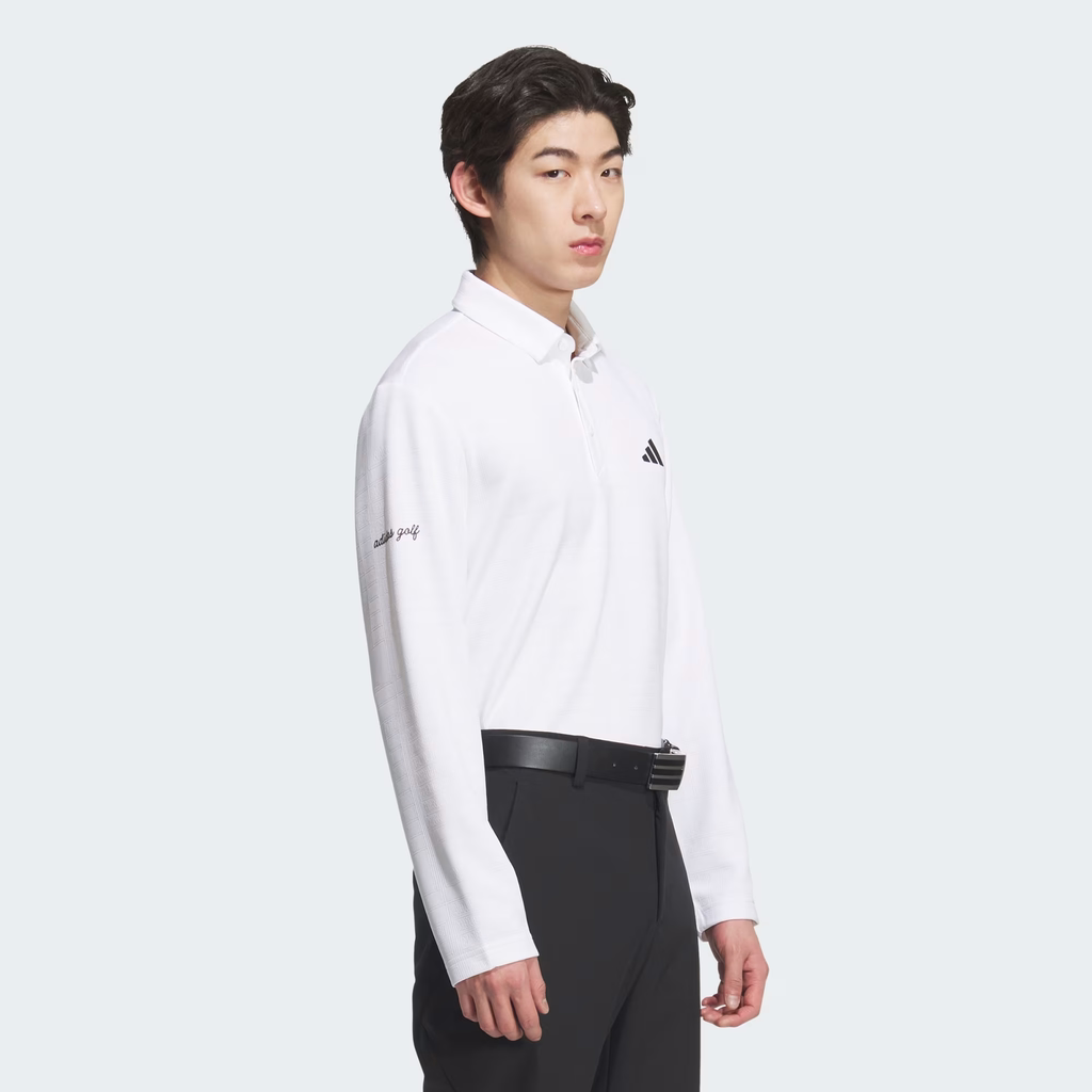 Áo Dài Tay Adidas Nam Chính Hãng - Monogram Long-Sleeve Polo Shirt -Xám Trắng | JapanSport JL7946