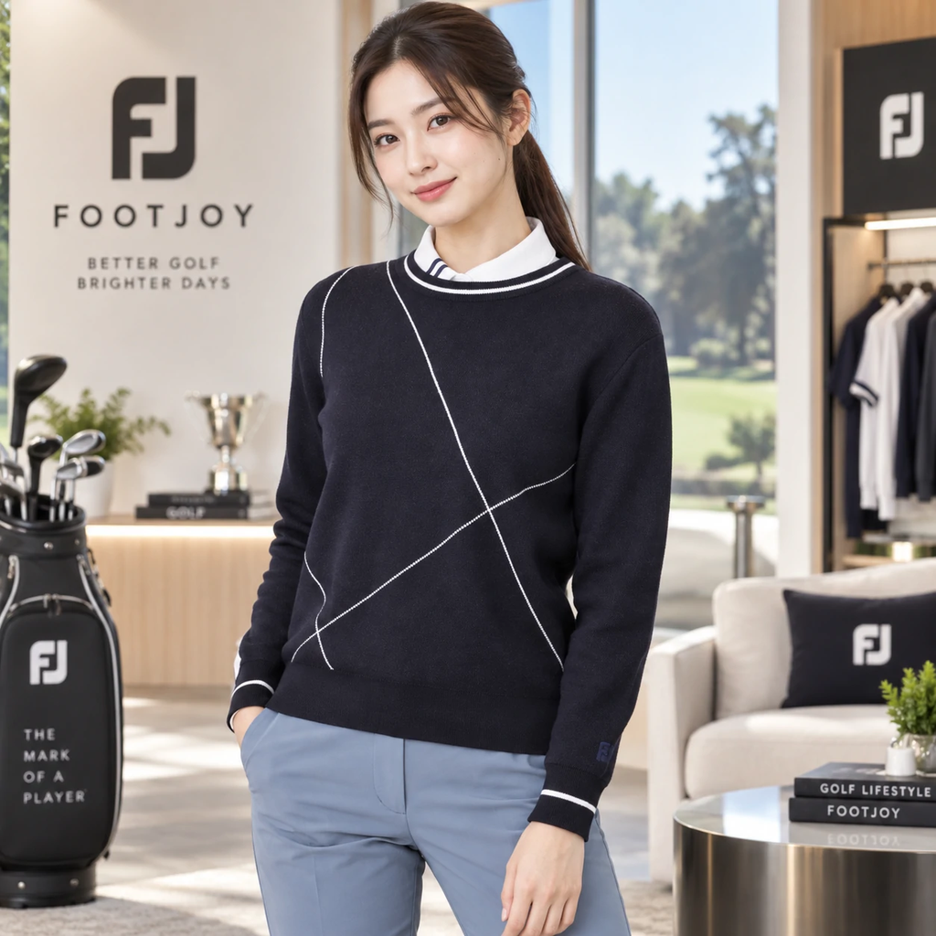 Áo Dài Tay FOOTJOY Chính Hãng - Women’s Cropped Argyle Long Sleeve Crew Neck Sweater - Màu Đen | JapanSport 38693 FJW-F25-M02