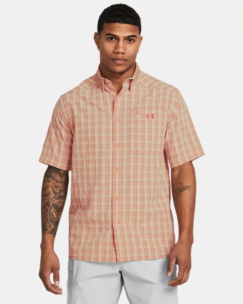 Áo sơ mi Under Armour Chính hãng - Áo tay ngắn kẻ caro Drift Tide 2.0 họa tiết Sandstorm - Màu nâu đất | JapanSport 1369304-280