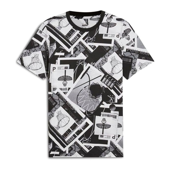 Áo Phông Puma Chính hãng - Hoops Graphic All-Over Print - Màu Trắng/Đen | JapanSport 682314-01
