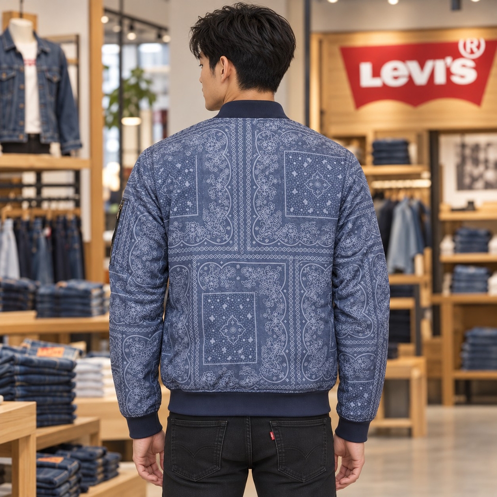 Áo Khoác Levi's Chính Hãng -  Levi's Mens Ma-1 Flight Varsity Jacket -Faded Blue Bandana  | JapanSport    LM2RN192-fbc