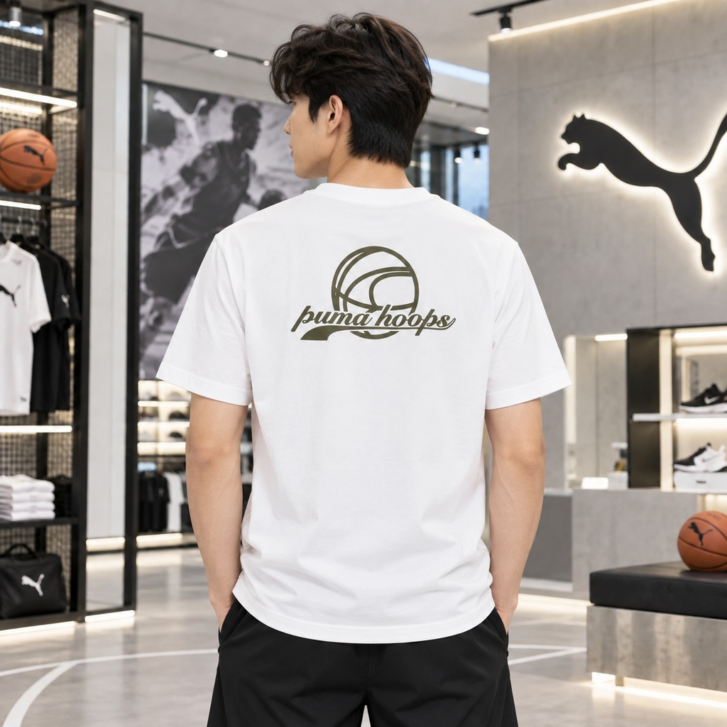 Áo Phông Puma Chính hãng - HOOPS Graphic Tee - Màu Trắng | JapanSport 637319-02