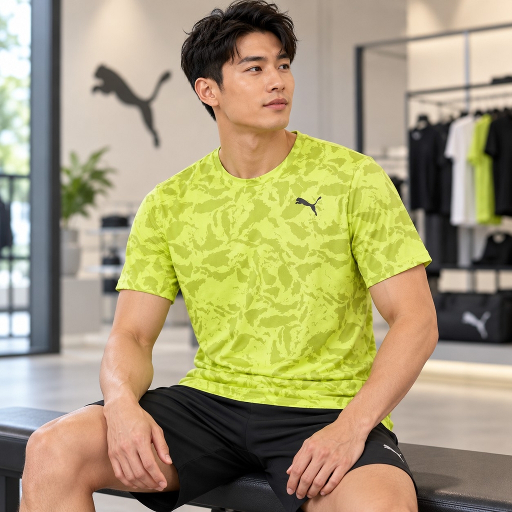 Áo Phông Puma Chính hãng - TRAIN FAV AOP SS T-Shirt - Màu Xanh Vàng Chanh | JapanSport 525476-39