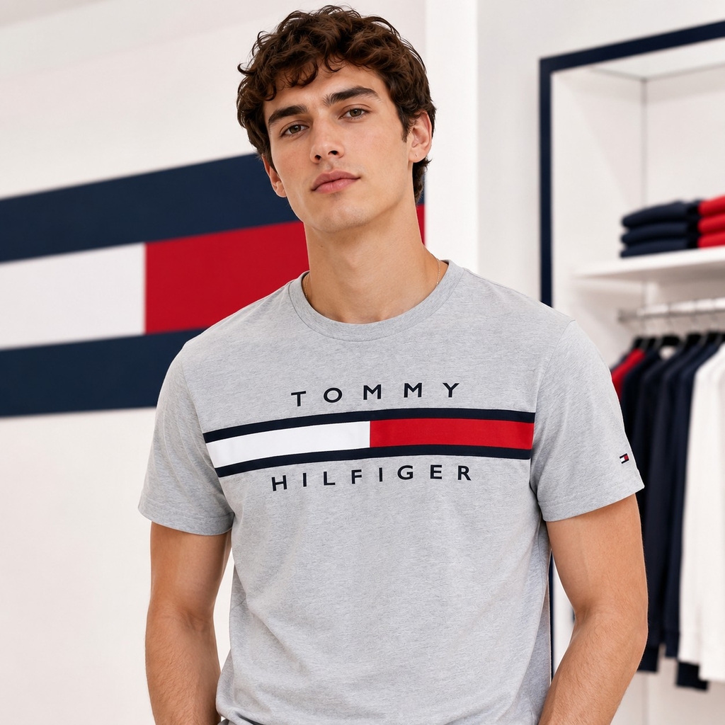 Áo Phông Tommy Hilfiger Chính Hãng - Signature Flag Tee - Màu Xám | JapanSport T887052-004