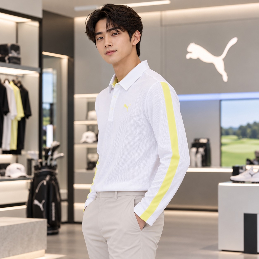 Áo Polo Dài Tay Puma Chính hãng -  PF Stretch Thermo Tapered Line LS Polo - Màu Trắng  | JapanSport 630423-04
