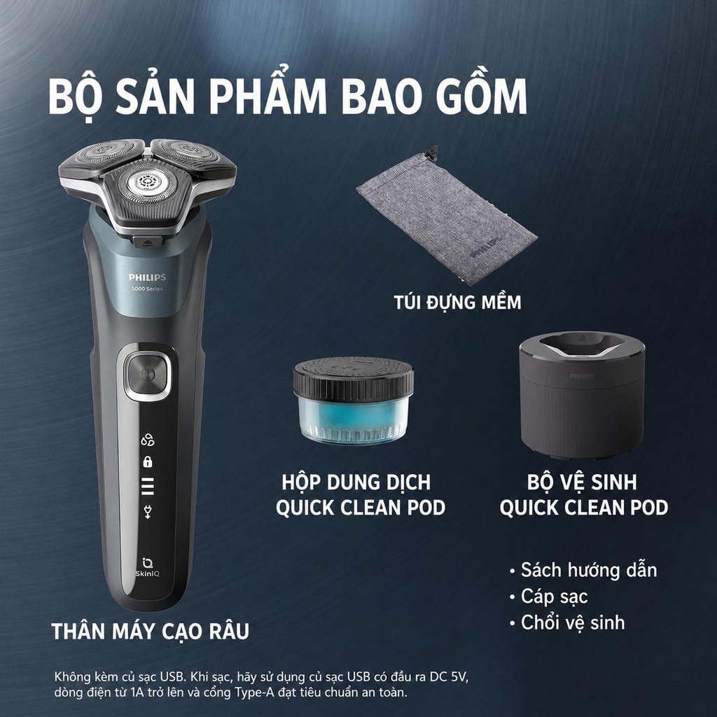 Máy cạo râu Philips Chính hãng -  5000 Series S5882/60  - Cạo sát, êm da - Màu đen  | JapanSport