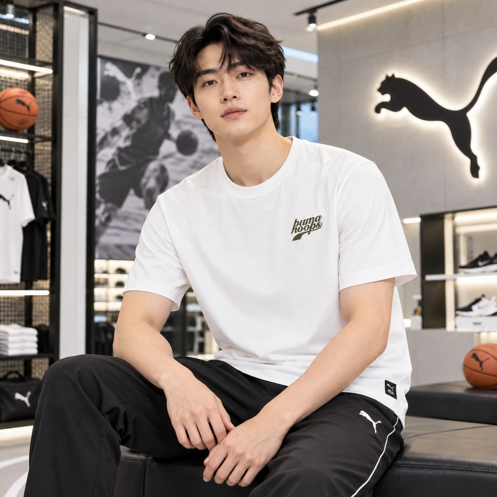 Áo Phông Puma Chính hãng - HOOPS Graphic Tee - Màu Trắng | JapanSport 637319-02