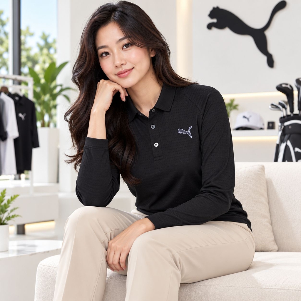 Áo Polo Dài Tay Nữ Puma Chính hãng -  Shadow Cat W ZIKU - Màu Đen  | JapanSport 638069-01