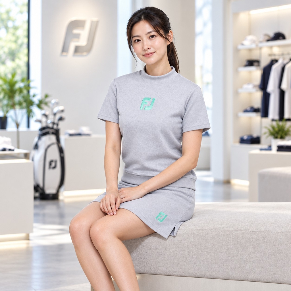 Áo nữ FOOTJOY Chính Hãng - Chest Logo Short Sleeve Mock Neck Sweatshirt - Màu Xám | JapanSport 81972 FJW-S24-M03