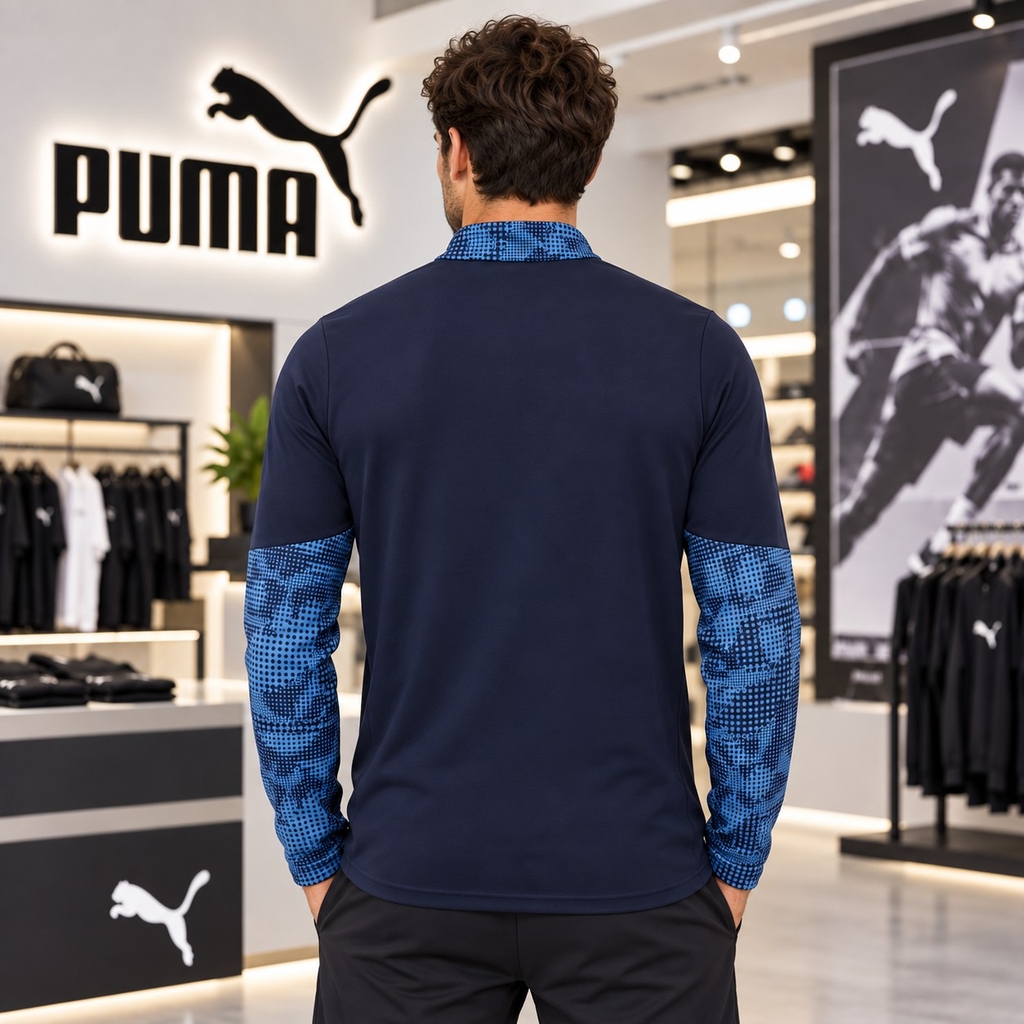 Áo Dài Tay Puma Nam Chính Hãng - teamCUP Training 1/4 Zip Top  - Màu Xanh | JapanSport 660216-06