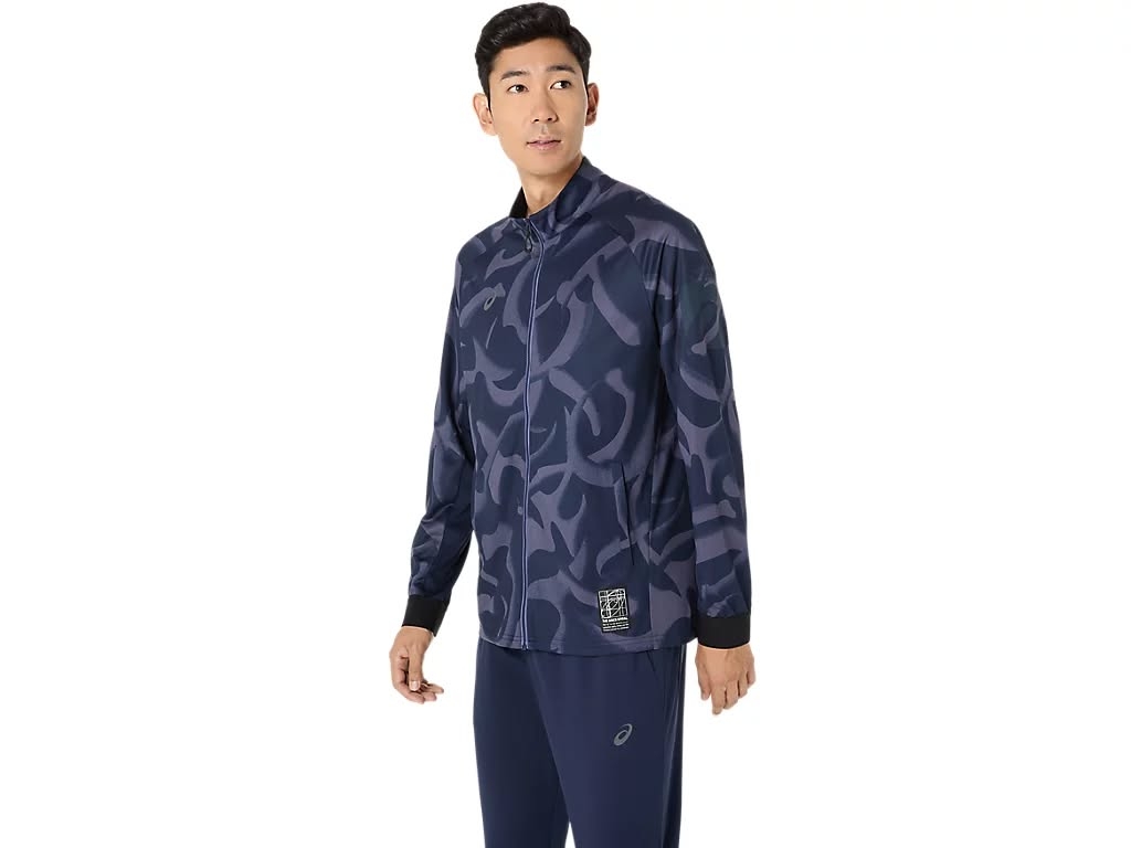 Áo Khoác Asics Chính Hãng -  Dry Graphic Stretch Knit Jacket- Màu xanh navy đậm.| JapanSport  2031E985-400